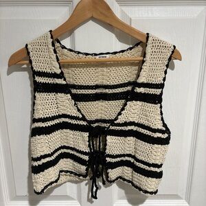 Cotton On Black and Cream Striped Crochet Crop Top